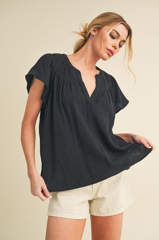 Thia Embroidered Short Sleeve Top