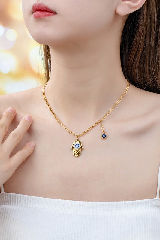 water proof hamsa evil eye pendant necklace