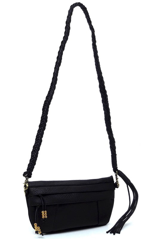 Braided Tassel Strap Crossbody Bag