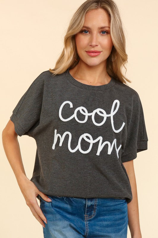 COOL MOM POP UP LETTER DOLMAN KNIT TOP