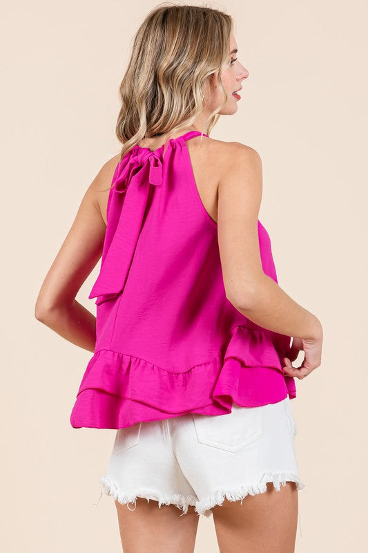 Ruffle Trim Sleeveless Blouse