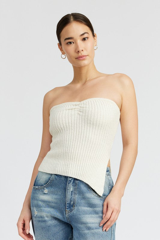 ASYMMETRICAL RUCHED TUBE TOP