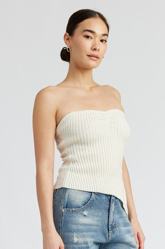 ASYMMETRICAL RUCHED TUBE TOP