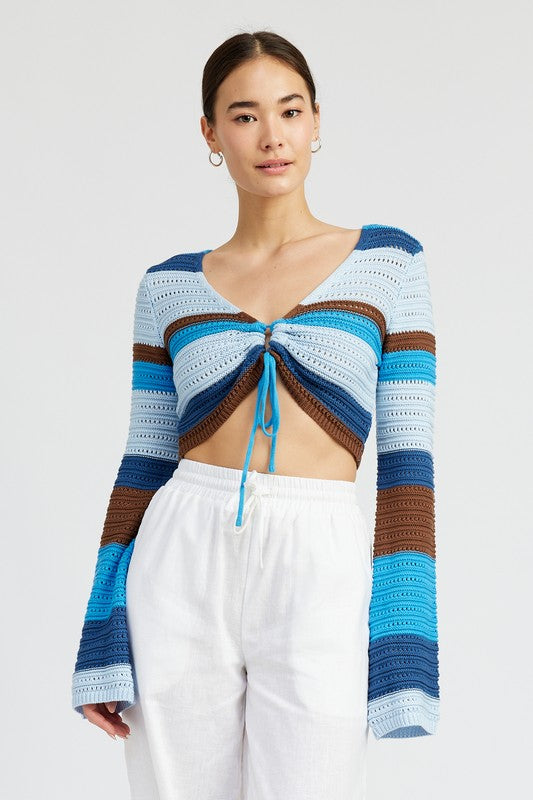 STRIPED CROCHET RUCHED TOP