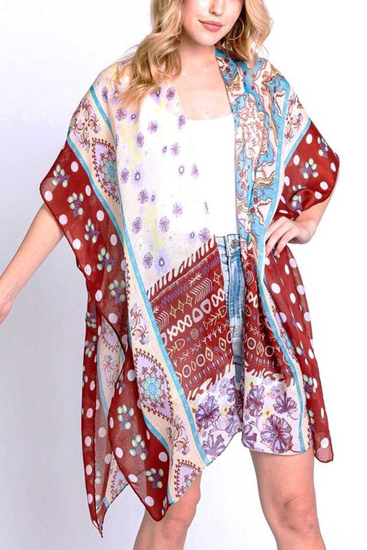 Mix Print Fashion Kimono Cardigan