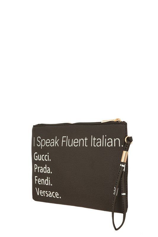 I Speak Fluent Italian Faux Leather Clutch