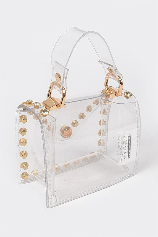 Rhinestone Studded Transparent Mini Stadium Bag