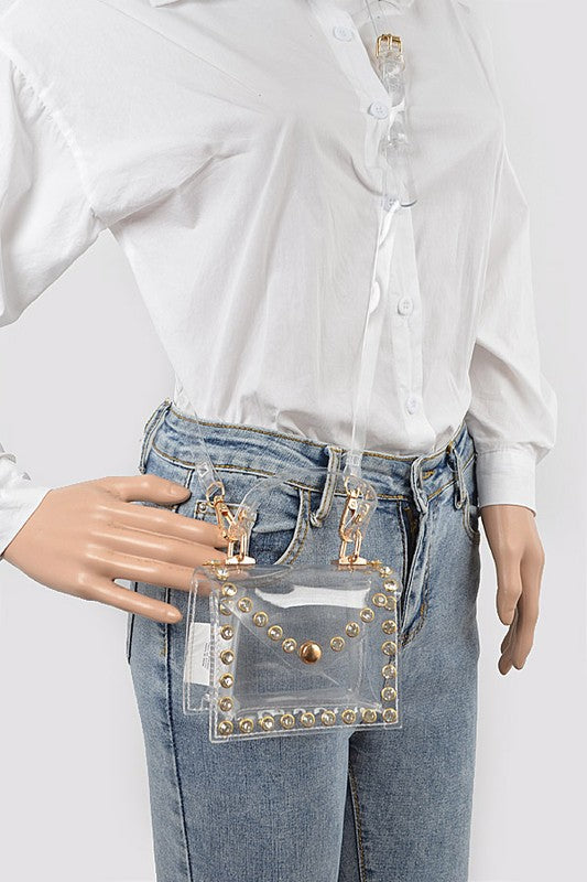 Rhinestone Studded Transparent Mini Stadium Bag