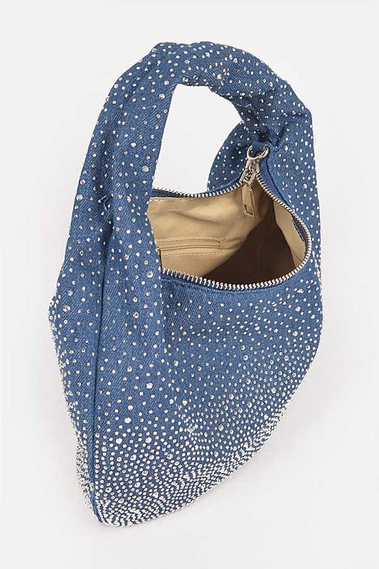 Micro Studs Convertible Denim Hobo Bag