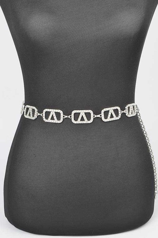 Plus Size Rhinestone Logo Chain Belt