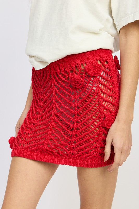 CROCHET MINI SKIRT WTIH ROSETTE DETAIL