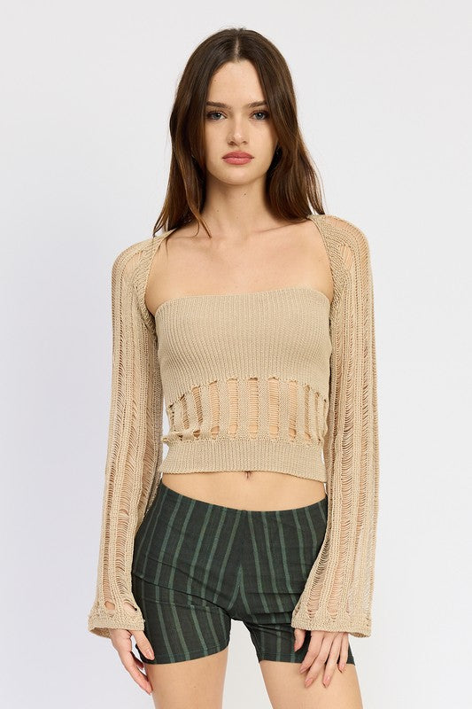 DISTRESSED SWEATER TUBE TOP