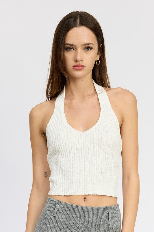 RIBBED HALTER NECK TOP