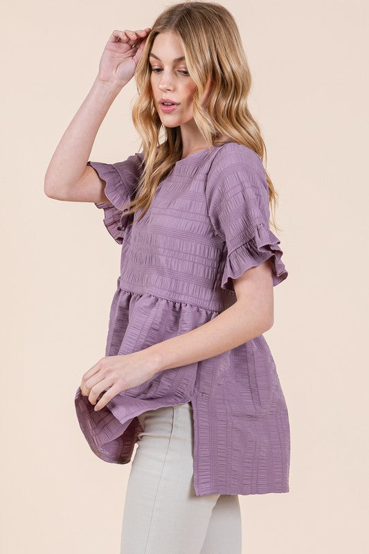 Textured Ruffle Sleeve Tunic