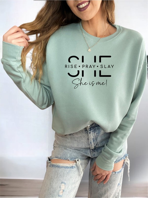 She Is Rise Pray Slay  Bella Premium Sweatshirt