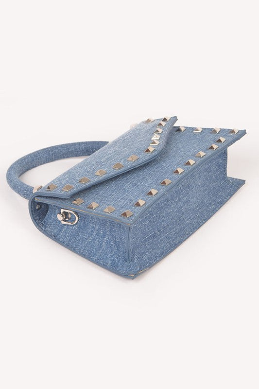 Studded Top Handle Denim Swing Bag