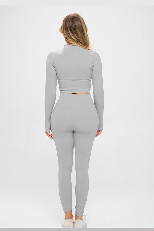 Seamless Ribbed Tracksuit Zip-up Two-Piece Set