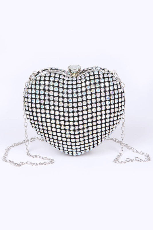 Rhinestone Heart Shape Box Clutch