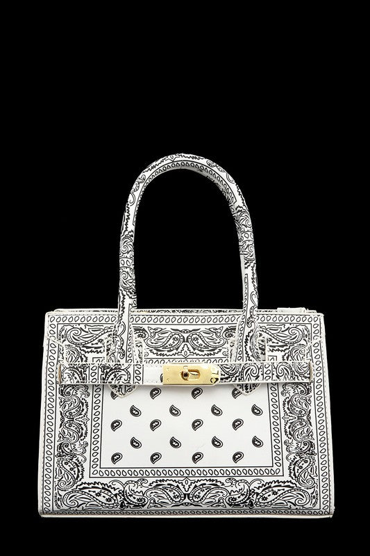 Amoeba Print Rectangular Bag with Buckle Accent