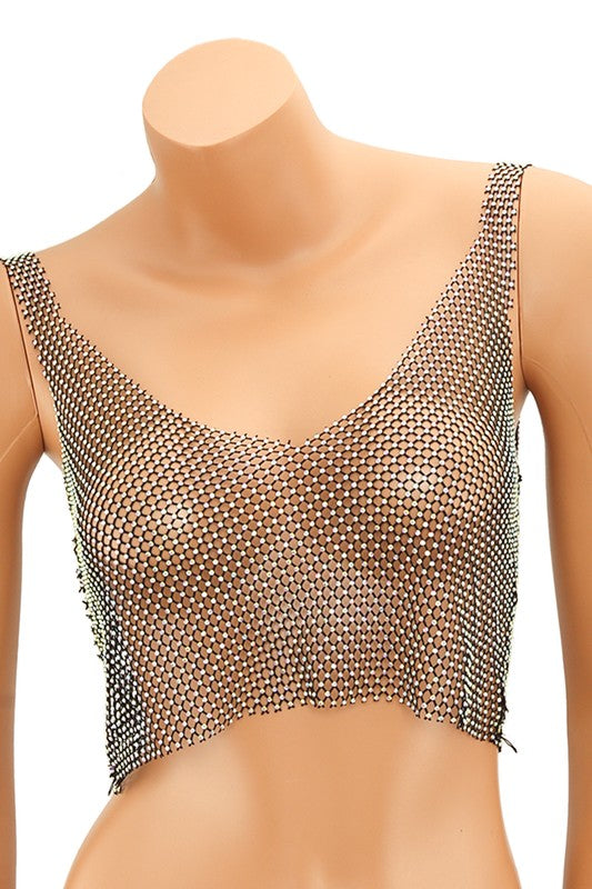 Rhinestone Mesh Top