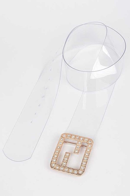 Plus Size Crytal F Logo Transparent Cleared Belt