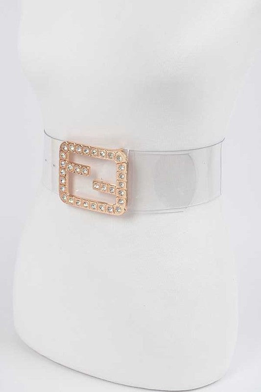 Plus Size Crytal F Logo Transparent Cleared Belt