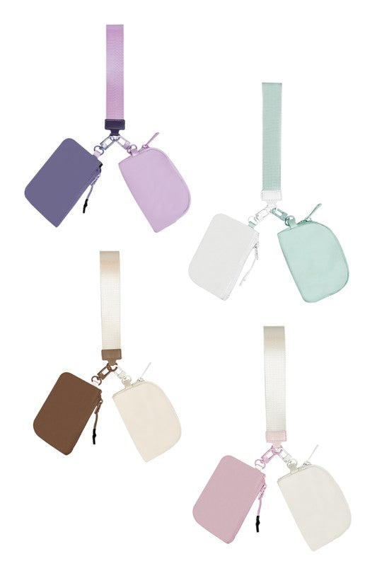 Nylon Double Pouch Clip On Wristlet Wallets