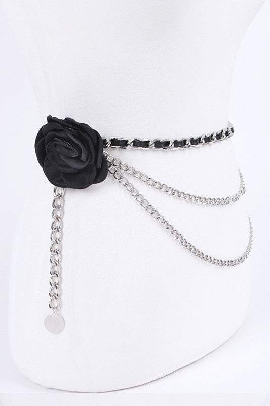 Satin Flower Iconic Layered Chain Belt