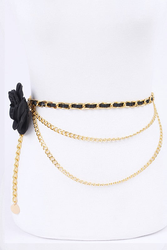 Satin Flower Iconic Layered Chain Belt