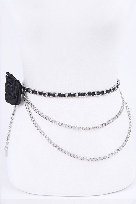 Satin Flower Iconic Layered Chain Belt