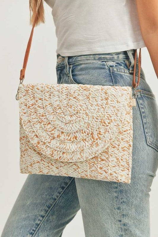 Fashion Straw Convertible Envellope Clutch Bag