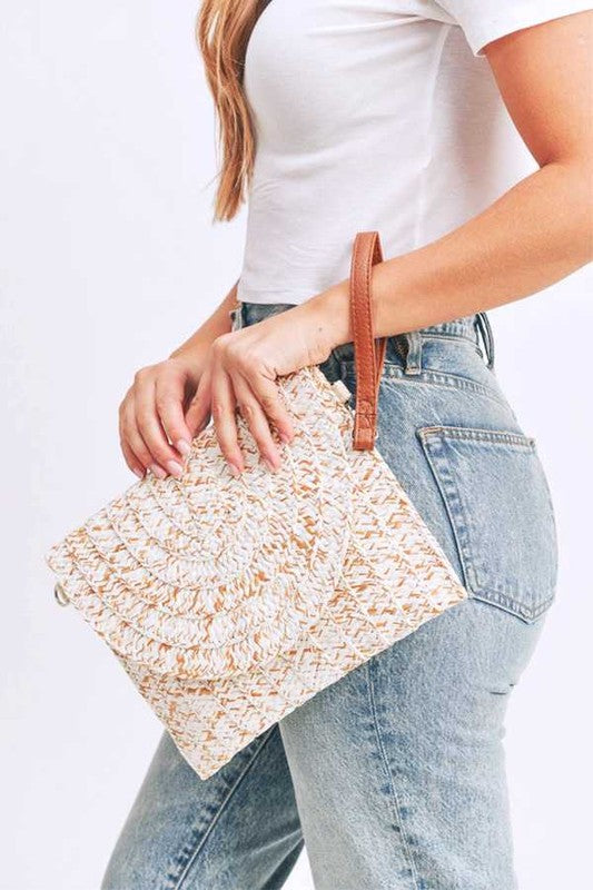 Fashion Straw Convertible Envellope Clutch Bag