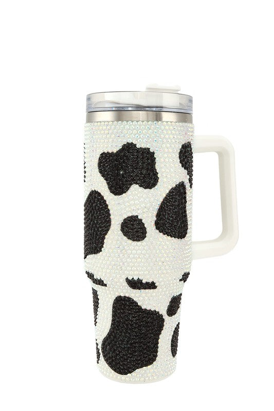 Rhinestone Milk Cow Patten Tumbler