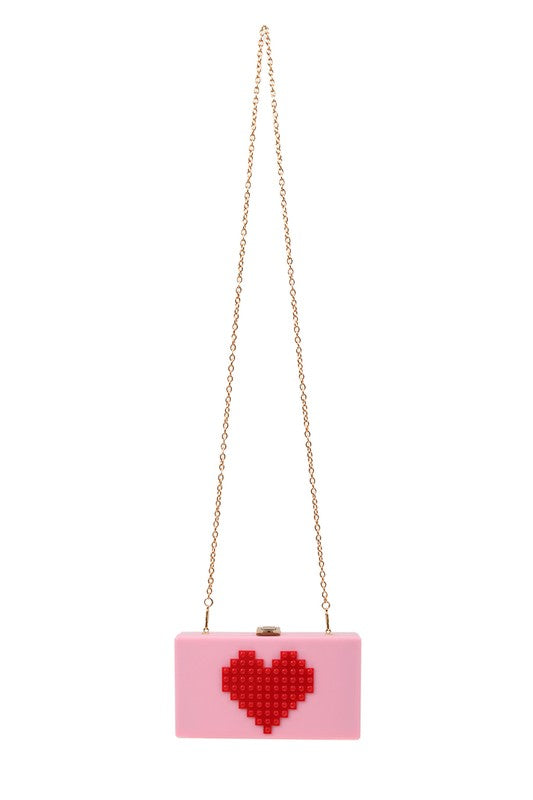 Pixelated Heart Shape Clutch Evening Bag