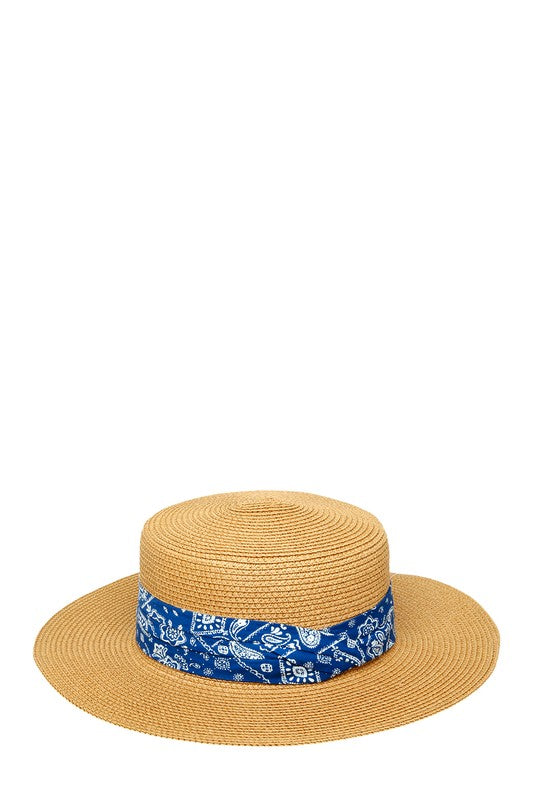 Bandana Wrap Flat Top Straw Hat