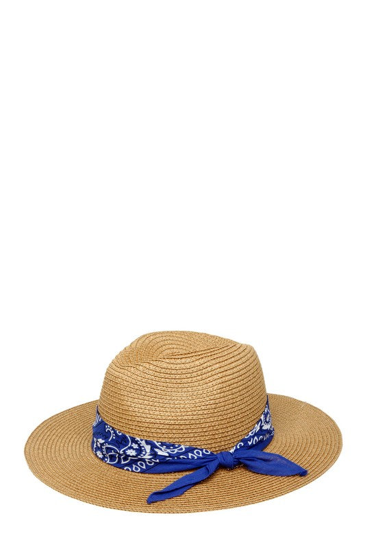 Bandana Tied Fedora Straw Hat