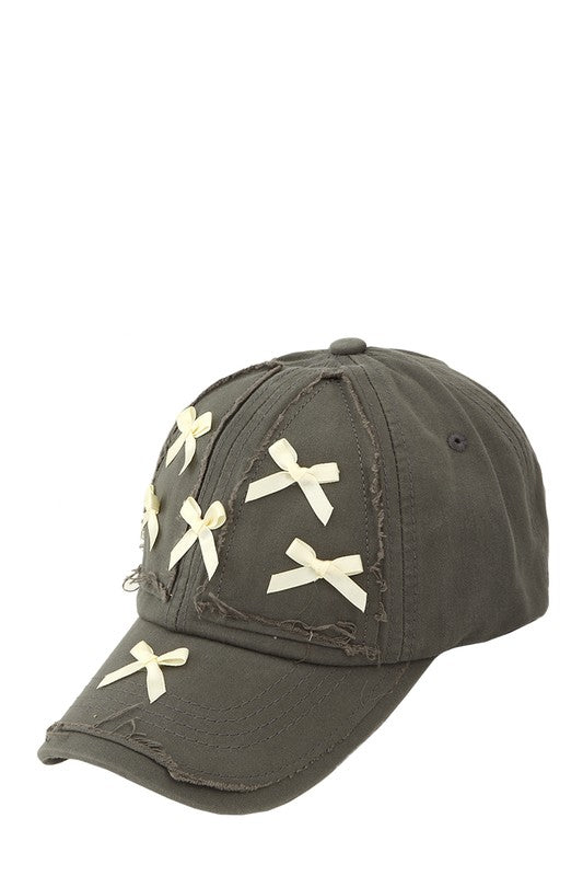 Acid Wash Distressed and Ribbon Base Ball Cap