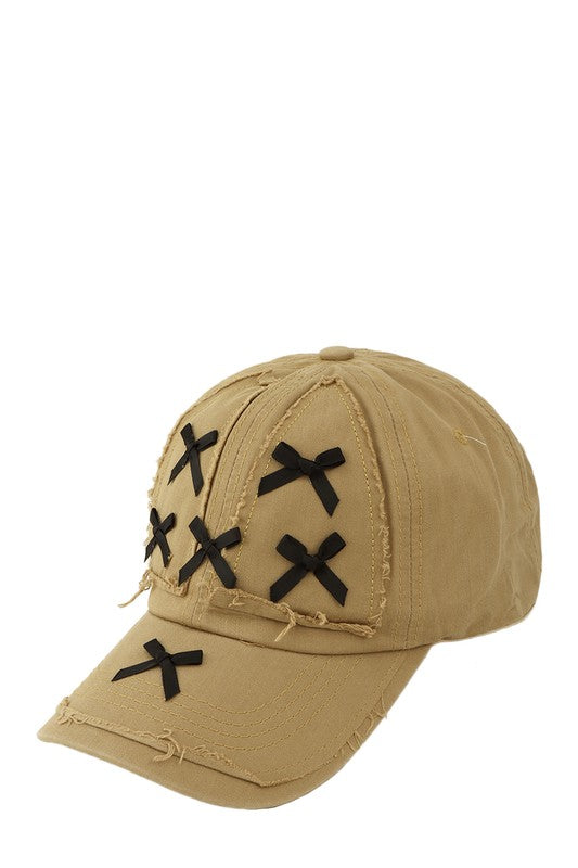 Acid Wash Distressed and Ribbon Base Ball Cap