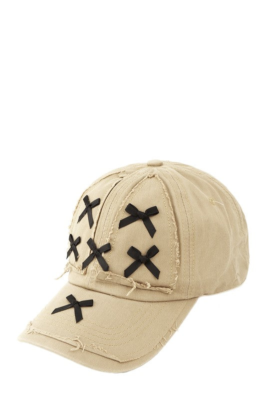 Acid Wash Distressed and Ribbon Base Ball Cap