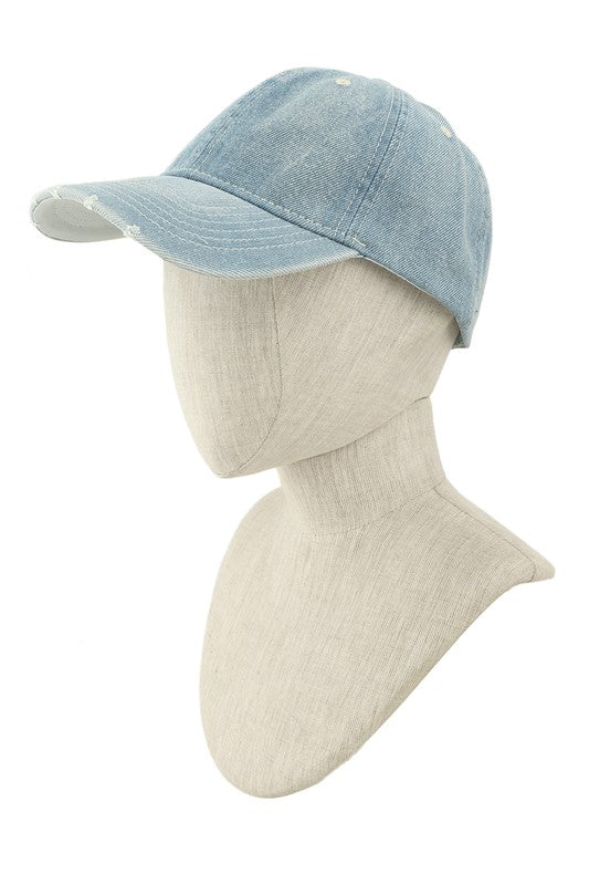 Wash Distressed Denim Ripped Baseball Cap