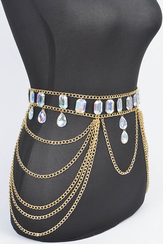 Oversize Acrylic Stone Layered Chain Belt