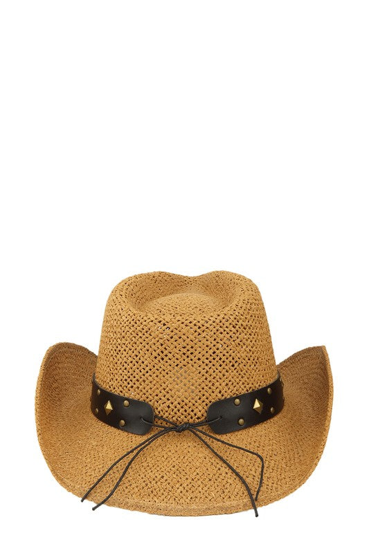 Cow Buckle and Cowboy Style Beaded Straw Hat