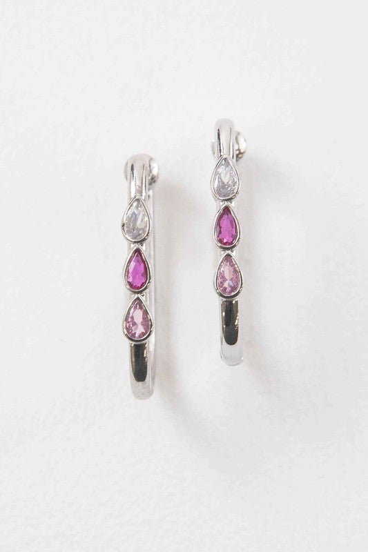 Pink Tear Hoop Earrings