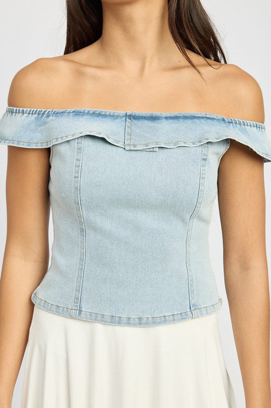 OFF SHOUDER BUSTIER TOP WITH BACK ZIPPER