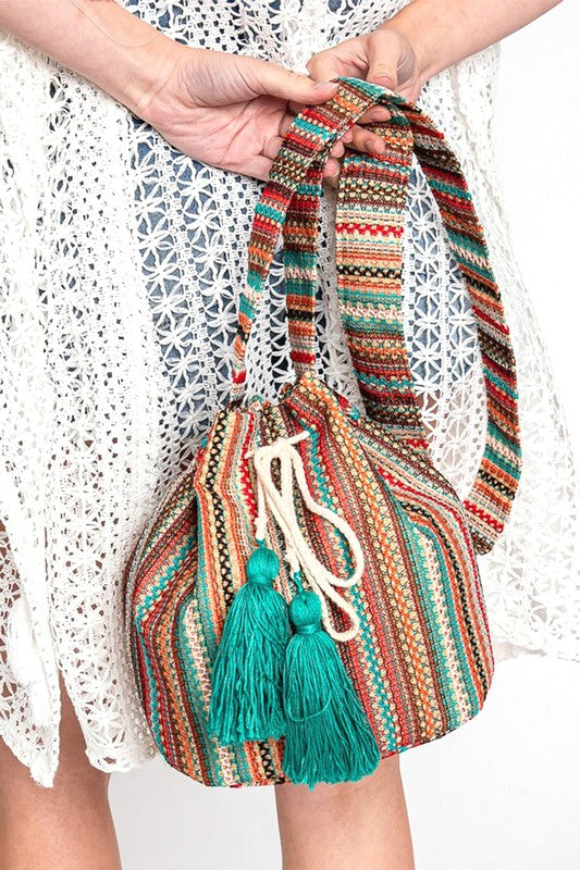 Cotton Tassel Boho Bucket Bag