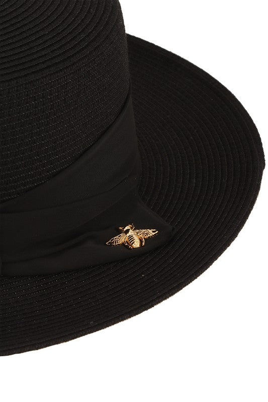 Metal Bee and Straw Weave Hat