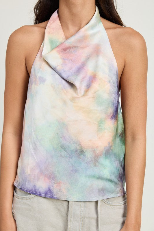 TIE DYE COWL NECK TOP