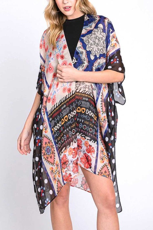 Mix Print Fashion Kimono Cardigan