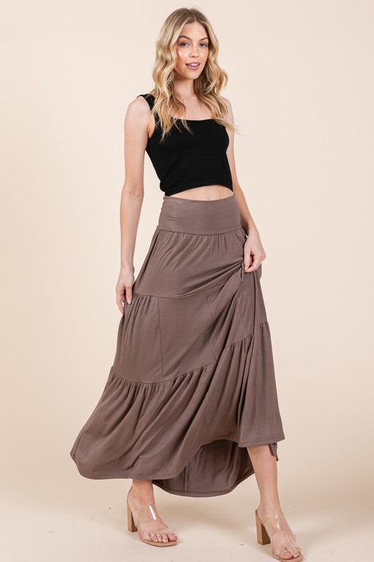 Solid Tiered Ruffle Skirt