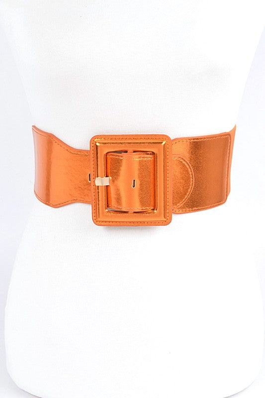 Metallic Faux Leather Elastic Fashion Wide Belt